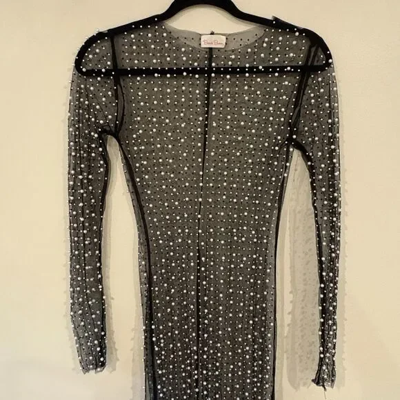 Beach Bunny Sheer Pearl Rhinestone Mesh Cover up Dress